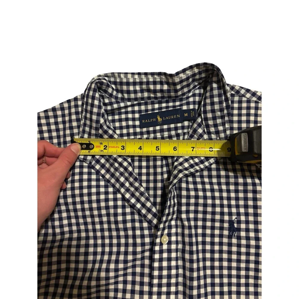 Polo Ralph Lauren Mens Navy Gingham Check Button Down Shirt Medium Long Sleeve